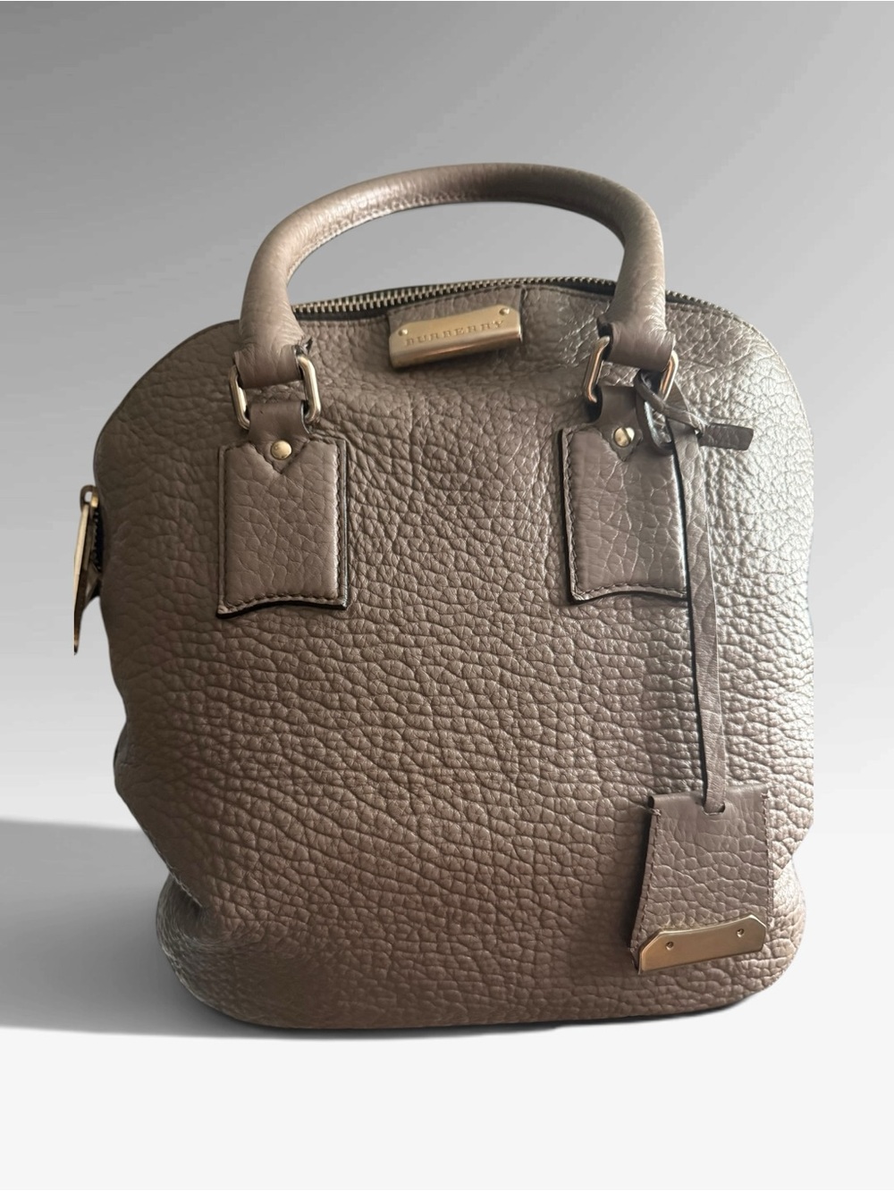 Pre-owned Burberry Taupe Pebbled Leather Top-Handle Satchel with Gold Hardware